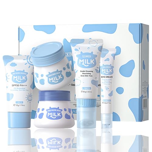Milch Gesichtspflege Set - Hautpflege Set für Frauen - 5PCS Beauty-Geschenksets mit Reinigungsmittel-Augencreme-Sonnenschutzmittel-Creme*2 - Teenager Mädchen Geschenke Feuchtigkeit Hautpflegesets Kits von ARCHIDATE