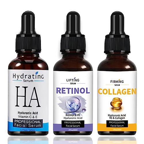 Anti-Falten Serum 3er Pack - Retinol Serum - Collagen Serum Haut mit Feuchtigkeit versorgen - Hyaluronsäure Serum für das Gesicht - Anti Aging Hautpflege für Frauen - Reduziert Feine Linie & beruhigt Anti-Falten Serum 3er Pack - Retinol Serum - Collagen Serum Haut mit Feuchtigkeit versorgen - Hyaluronsäure Serum für das Gesicht - Anti Aging Hautpflege für Frauen - Reduziert Feine Linie & beruhigt von ARCHIDATE