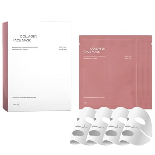 Kollagen Maske Gesicht - 4 Stück Collagen Maske Gesicht Overnight - Feuchtigkeitsspendende Kollagenmaske - Anti Falten Gesichtsmaske - Masken Beauty für Frauen - Hydratisierung und Straffung der Haut von ARCHIDATE