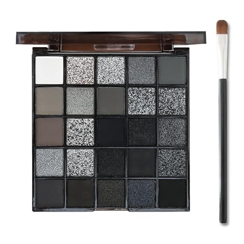 Smoky Lidschatten Palette, 25-Farbige Schwarze Und Weiße Gothic Eyeshadow Palette In Kühlen Tönen, Hochpigmentierte Matte Perlglanz Textur, Halloween Makeup Liedschatenpalete Mit Lidschattenpinsel von ARCHIDATE