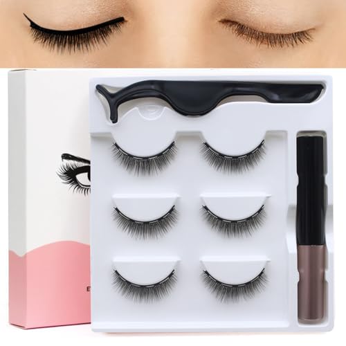 Magnetische Wimpern, Klebstofffreies Magnet Wimpern Mit Schnell Trocknender Magnetischer Eyeliner, 3D Natürlicher Künstliche Wimpern, Magnet Wimpern Set, Wiederverwendbar (3 Paar, 5-10mm) von ARCHIDATE