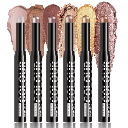ARCHIDATE Perlglänzender Lidschattenstift 6Er Set, Wasser- Und Schweißfester Multifunktionaler Eyeshadow Stick, Hohe Farbentwicklung Und Seidige Textur Augen Make-Up Shimmer Creme Lidschatten von ARCHIDATE