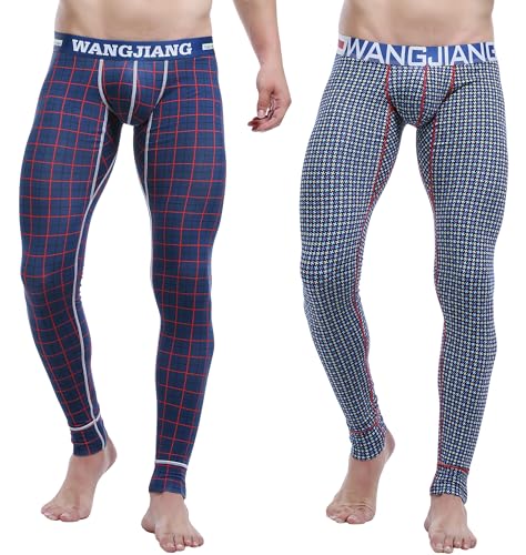 ARCITON Herren Leggings Thermounterwäsche Thermo Unterhose Lang Männer Warme Thermohose Winter XL(Taille: 88cm-95cm) 2er-Pack, Karierter/Blau Stern von ARCITON