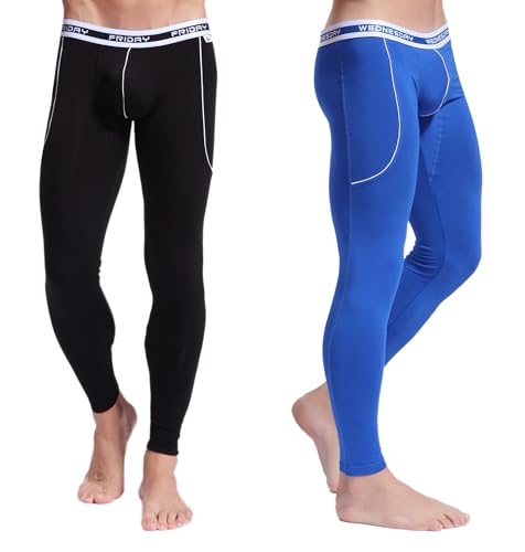 ARCITON Thermounterwäsche Herren Leggings Thermo Unterhose Lang Männer Warme Thermohose Winter S(Taille: 66cm-73cm) 2er-Pack, Schwarz/Blau von ARCITON