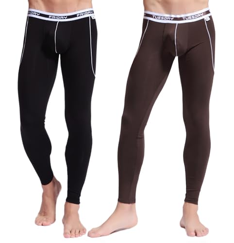 ARCITON Thermounterwäsche Herren Leggings Thermo Unterhose Lang Männer Warme Thermohose Winter S(Taille: 66cm-73cm) 2er-Pack, Schwarz/Kaffee von ARCITON