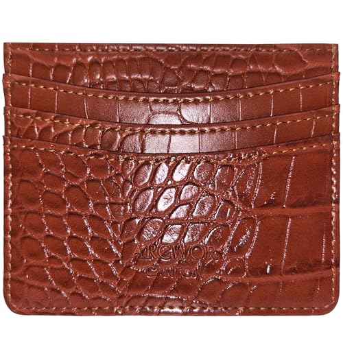 ARCWOR Schlanke Brieftasche, minimalistische Vordertasche, RFID-blockierend, für Damen und Herren, Ledergeldbörsen, Braun-Krokodil, Horizontal von ARCWOR