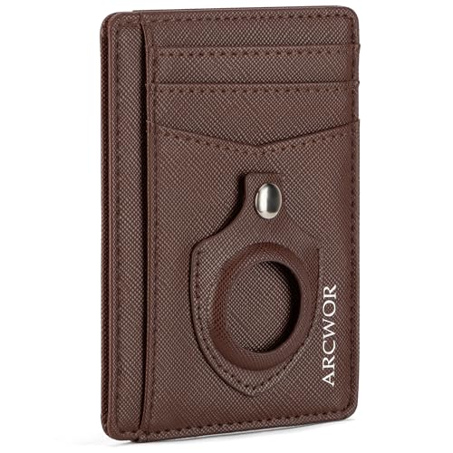 ARCWOR Schlanke Brieftasche, minimalistische Vordertasche, RFID-blockierend, für Damen und Herren, Ledergeldbörsen, Coffee-Saffiano, Vertikal mit Airtag-Halterung von ARCWOR
