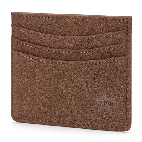 ARCWOR Schlanke Brieftasche, minimalistische Vordertasche, RFID-blockierend, für Damen und Herren, Ledergeldbörsen, Kaffeefarbenes Wildleder, Horizontal von ARCWOR