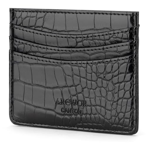 ARCWOR Schlanke Brieftasche, minimalistische Vordertasche, RFID-blockierend, für Damen und Herren, Ledergeldbörsen, Schwarz-Krokodil, Horizontal von ARCWOR