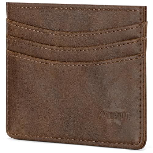 ARCWOR Schlanke Brieftasche, minimalistische Vordertasche, RFID-blockierend, für Damen und Herren, Ledergeldbörsen, Tan-Vintage, Horizontal von ARCWOR