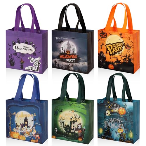 Halloween Geschenktüte Tasche 6 Stück, Trick or Treat Taschen, Wiederverwendbare Süßigkeiten-Tragetaschen aus Vlies mit Griffen für Kinderparty, Geschenkverpackung & Deko, 20x20x8cm von ARDFFA