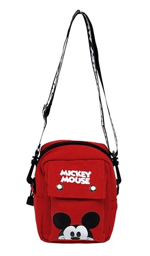 ARDITEX - Umhängetasche 12,5 x 7 x 17 cm mit verstellbarem Riemen und Tasche - Mickey Mouse Design in Rot und Schwarz - 100 % Polyester - Offizielles Disney-Lizenzprodukt, Mickey von ARDITEX