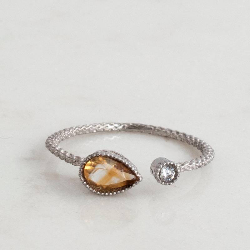 Offener Ring - 0.35 Ctw Citrin 0.04 Ct Diamantring Verstellbar Stapelring 14 Karat Weißgold Novemberbirthstone von ARDONN