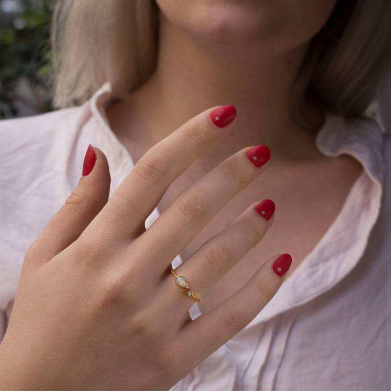 Weißer Opal Offener Ring - Verstellbarer Schmuck Strukturiertes Band von ARDONN