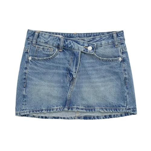 OXFUZZ Damen Frauen Röcke Blue Denim Röcke Frau Mode Asymmetrisch Kurzer Rock Stylish High Taille Mini Jeans Rock-blau-xs von OXFUZZ
