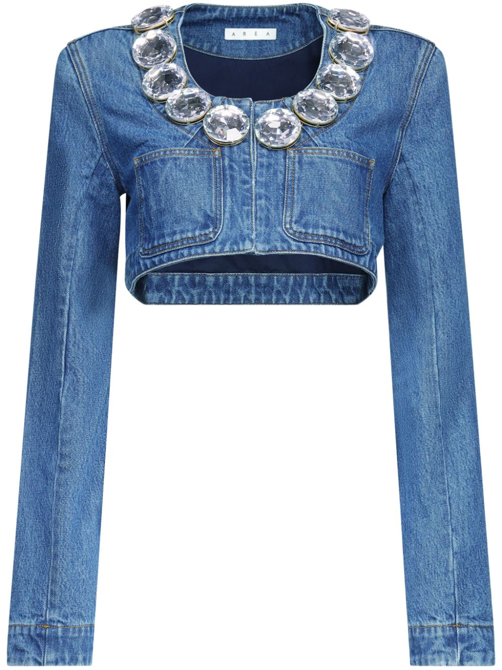 AREA Cropped-Jeansjacke mit Kristallen - Blau von AREA