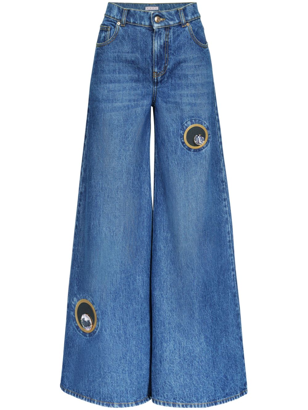 AREA Crystal Eyelet Wide-Leg-Jeans - Blau von AREA