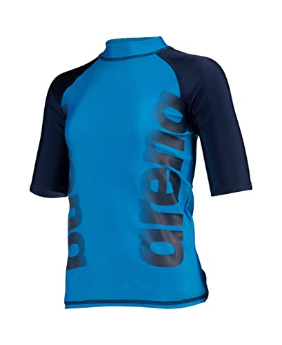 arena Boy's Unisex JR Vest S/S Graphic Rash Guard Shirt, Turquoise-Navy, 8-9 Jahre von ARENA
