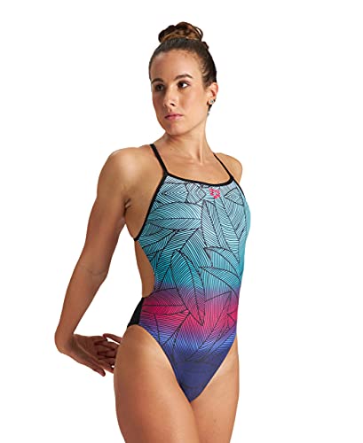 ARENA Damen 1p Foliage Booster Back One Piece Black Badeanzug, Schwarz/Mehrfarbig, 30 von ARENA