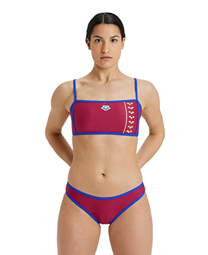 ARENA Damen Icons Women's Two Piece Swimsuit Bandeau Bikini-Set, Burgunderrot/Neonblau, Large von ARENA