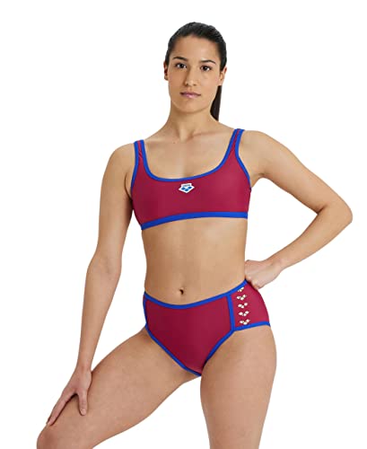 ARENA Damen Icons Women's Two Piece Swimsuit Beach Bikini-Set, Burgunderrot/Neonblau, Large von ARENA