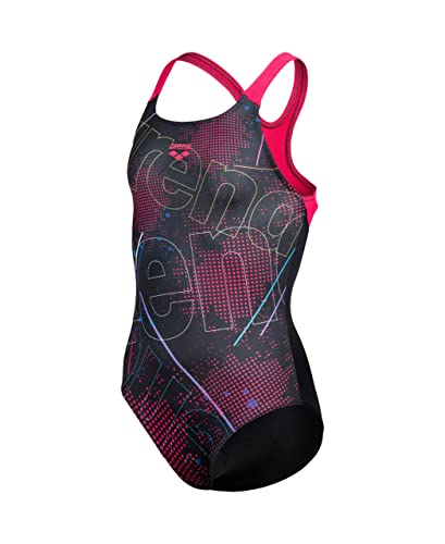 arena Girl's Galactic Swim PRO Back One Piece Swimsuit, Black-Freak Rose, 8-9 Jahre von ARENA