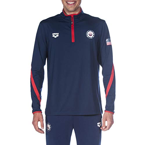 Arena Herren Offizielles USA-Schwimm-Nationalteam, Tech 1/2-Reißverschluss, langärmeliges Aufwärmshirt Hemd, Marineblau-Rot, X-Groß von ARENA