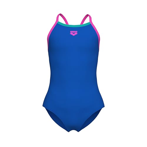 ARENA Mädchen Feel Girls' Light Drop Back Solid Swimsuit Badeanzug, Blue China/Freak Rose Pink, 10 Years von ARENA
