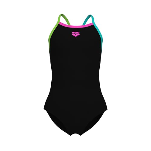 ARENA Mädchen Feel Girls' Light Drop Back Solid Swimsuit Badeanzug, Schwarz/weiches Grün/Wasser, 10 Years von ARENA