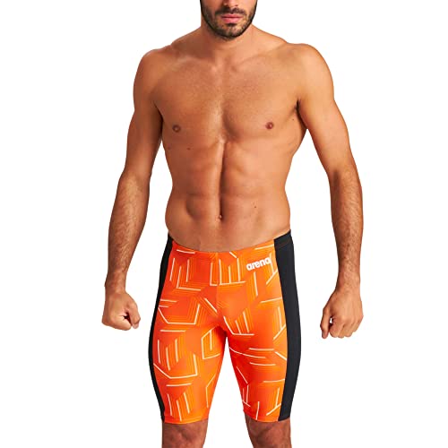 ARENA Puzzled Athletic Swim Jammer für Herren, Wettkampf-Rennen, Training, schnell trocknend, Kompression, chlorbeständiger Badeanzug, Schwarz-Orange, mehrfarbig, 20 von ARENA