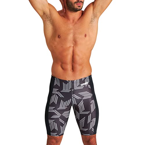 ARENA Puzzled Athletic Swim Jammers f?r Herren, Wettkampfsport, Training, schnell trocknend, Kompression, chlorbest?ndiger Badeanzug, Schwarz-Schwarz Mehrfarbig, 32 von ARENA