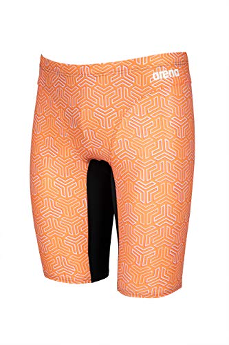 ARENA Wettkampf-Badeanzug für Herren, chlorbeständig, UV-Schutz, geringer Luftwiderstand, athletische Badehose, Schwarz/bunt, Orange, 152 von ARENA