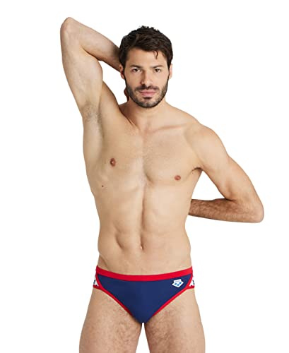 Arena Herren Icons Badehose Solid Badeanzug Schwimm-Slips, Marineblau/rot, 128 von ARENA