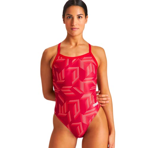 Arena Puzzled Print Damen Challenge Back One Piece Badeanzug für Wettkampf- oder Freizeitschwimmen, Damen-Badeanzug, Rot-rot Multi, 44 von ARENA