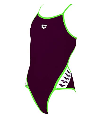 arena Mädchen Badeanzug Schwimmanzug One Piece Team Stripe Super Fly Back JR 001331, Farbe:Lila, Größe:128, Artikel:-436 red Wine/Shiny Green von ARENA