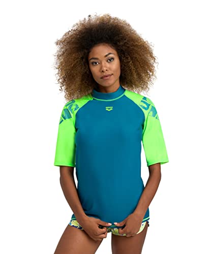arena Women's Vest S/S Graphic Rash Guard Shirt, DEEP Teal-Soft Green, S von ARENA