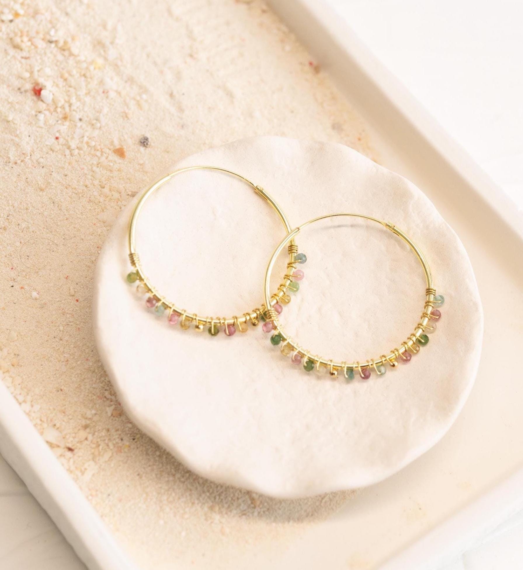 Große Wassermelone Turmalin Creolen Perlen Kristall Ohrringe Oktober Geburtsstein Schmuck von ARENNAjewels