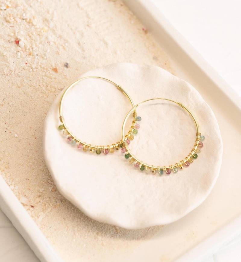 Große Wassermelone Turmalin Creolen Perlen Kristall Ohrringe Oktober Geburtsstein Schmuck von ARENNAjewels