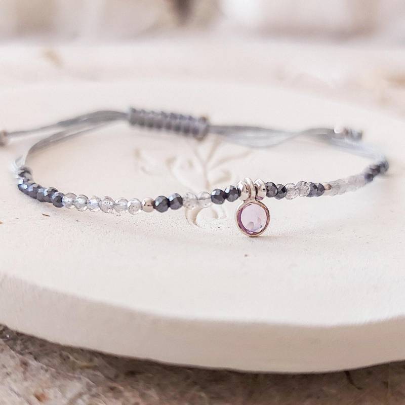 Amethyst Bettelarmband Labradorit Kristall Armband Zierliche Pyrit Perlen Schmuck Boho Lila Edelstein von ARENNAjewels