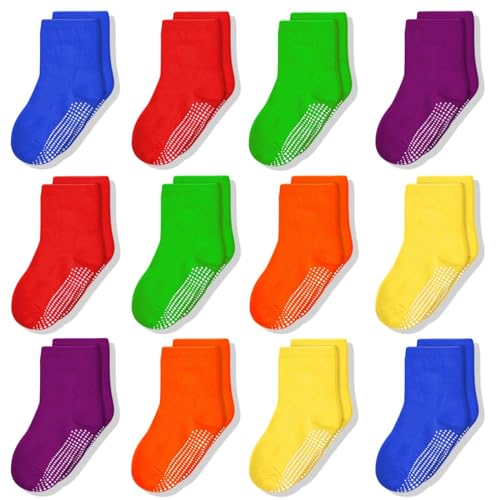 ARERWA Antirutschsocken Kinder 12 Paar Stoppersocken Kinder Rutschfeste Socken Baumwollmischung Crew Socken für 5-7 Jahre Kleinkind Mädchen von ARERWA