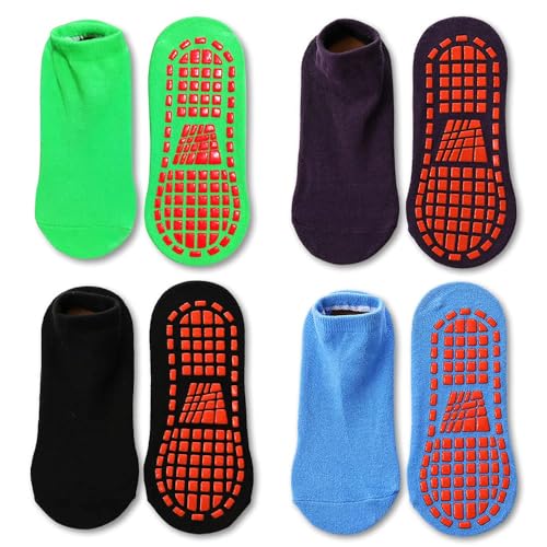 ARERWA Stoppersocken Kinder Jungen Mädchen ABS rutschsocken - Gemütliche Griffsocken für Kinder 6-9 Jahre - Antirutschsocken für Kleinkind Säugling Crew Socken 4 Paare von ARERWA
