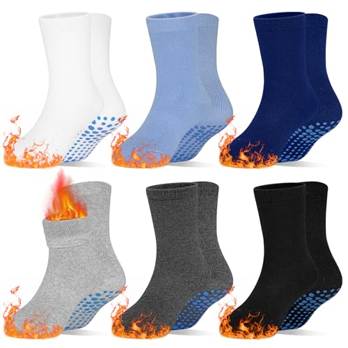ARERWA Kinder Rutschfeste Winter-Thermo-Socken Anti-Rutsch-Socken - Gemütliche warme Griffsocken für Kinder Kleinkinder Jungen Mädchen 5-7 Jahre - Baby Säugling Neugeborene Kinder Crew Socken 6 Paar von ARERWA