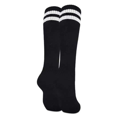 Kinder Fußballsocken Atmungsaktive Lange Gestreifte Unisex-Sportsocken Fußball Socken Crew Socken Kniestrümpfe Lauf- und Trainingssportsocken Jungen Mädchen 3-6 Jahre, Schwarz mit weißen Streifen von ARERWA