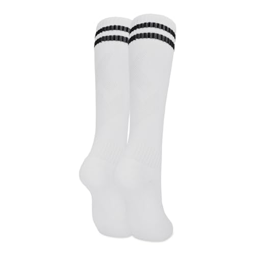 Kinder Fußballsocken Atmungsaktive Lange Gestreifte Unisex-Sportsocken Fußball Socken Crew Socken Kniestrümpfe Lauf- und Trainingssportsocken Jungen Mädchen 3-6 Jahre, Weiß mit schwarzen Streifen von ARERWA