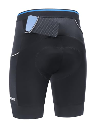 ARESFUEL Herren Radhose gepolstert, 120kg/m³ High Density Polsterung, Fahrradhose mit 3 Taschen 5001 Schwarz XXL von ARESFUEL