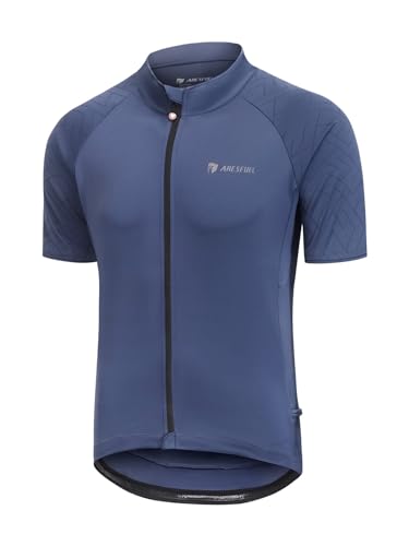 ARESFUEL Radsport Jersey Herren Kurzarm Rennrad Trikots Ultra-Soft 6 Taschen Radsport Top Mountain Bike Jersey 4027 Dunkelblau XL von ARESFUEL