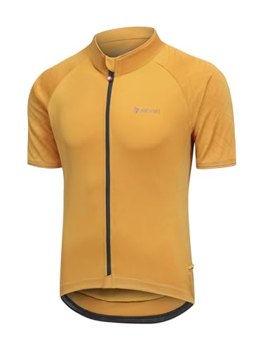ARESFUEL Radsport Jersey Herren Kurzarm Rennrad Trikots Ultra-Soft 6 Taschen Radsport Top Mountain Bike Jersey 4027 Mustard XXL von ARESFUEL