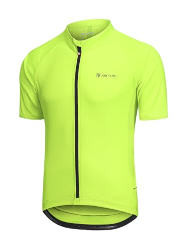 ARESFUEL Radsport Jersey Herren Kurzarm Rennrad Trikots Ultra-Soft 6 Taschen Radsport Top Mountain Bike Jersey 4027 Neon Grün L von ARESFUEL