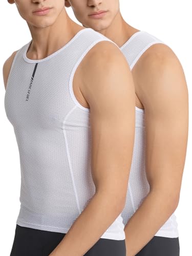 ARESFUEL Sommer Fahrradweste Herren Cool Mesh Base Layer ärmellos leichtes atmungsaktives Fahrradtrikot Fahrradweste 4033 Weiß 2PCS L von ARESFUEL