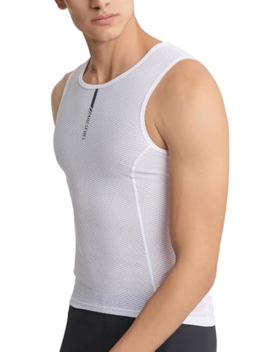 ARESFUEL Sommer Fahrradweste Herren Cool Mesh Base Layer ärmellos leichtes atmungsaktives Fahrradtrikot Fahrradweste 4033 Weiß L von ARESFUEL